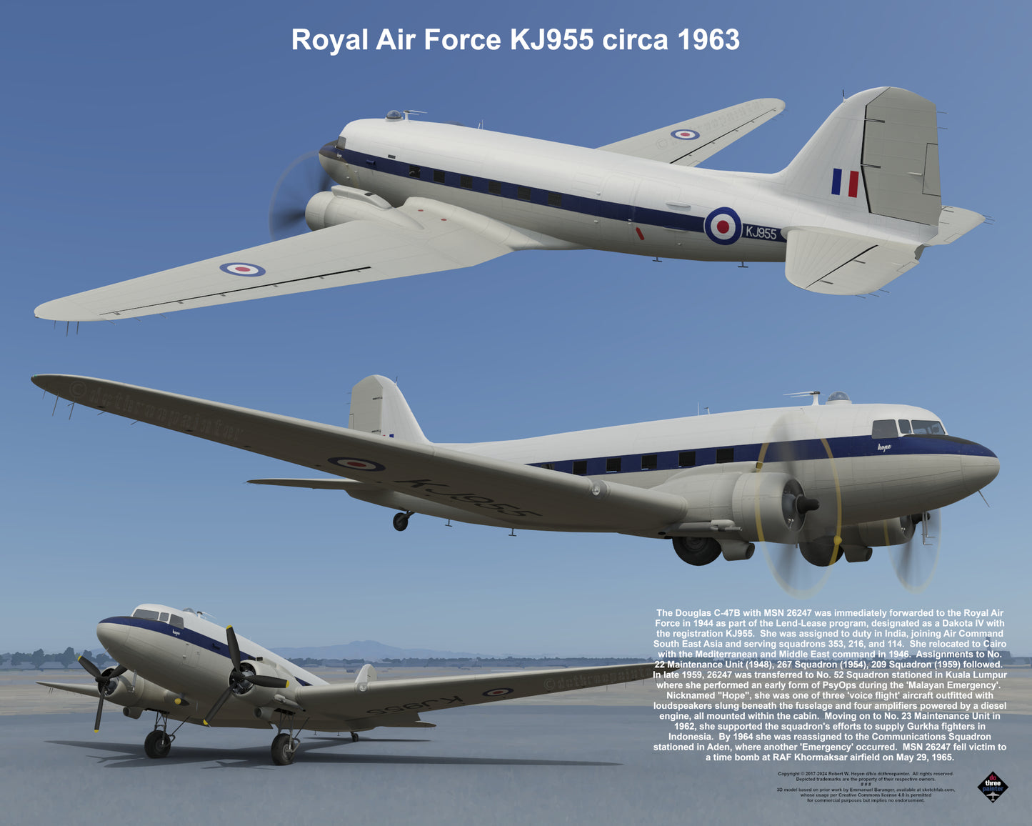 Design 1 (20" x 16") Douglas Dakota 26247 Royal Air Force KJ955 "Hope" 1963