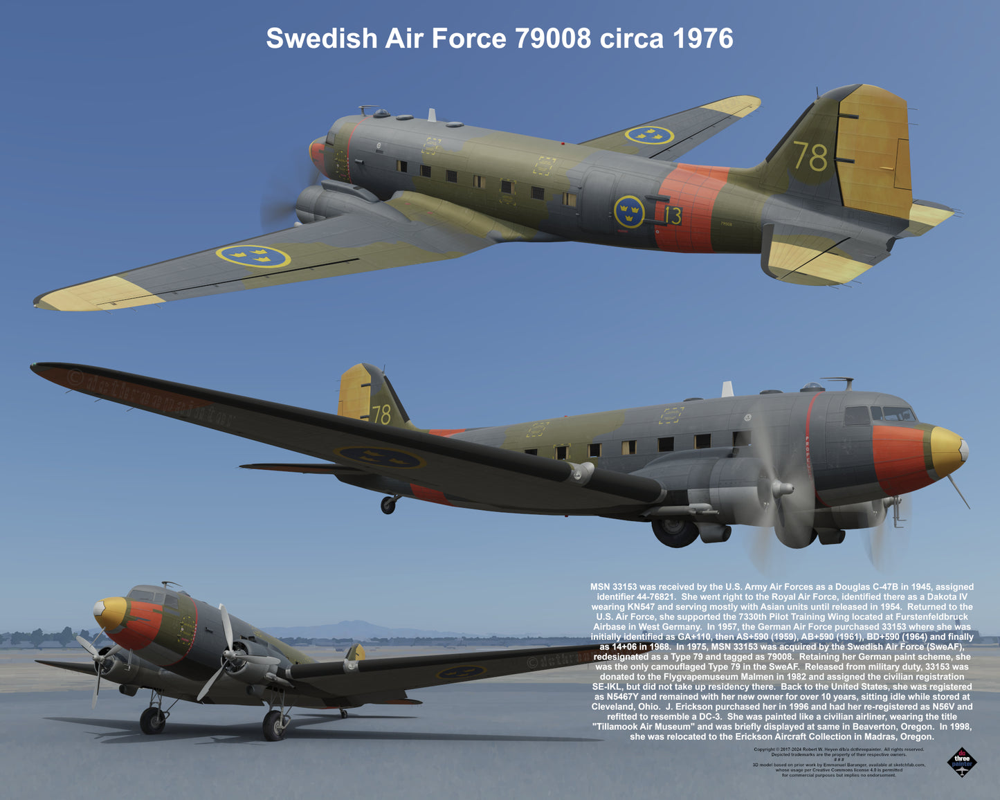 Design 1 (20" x 16") Douglas Tp 79 33153 Swedish Air Force 79008 1976