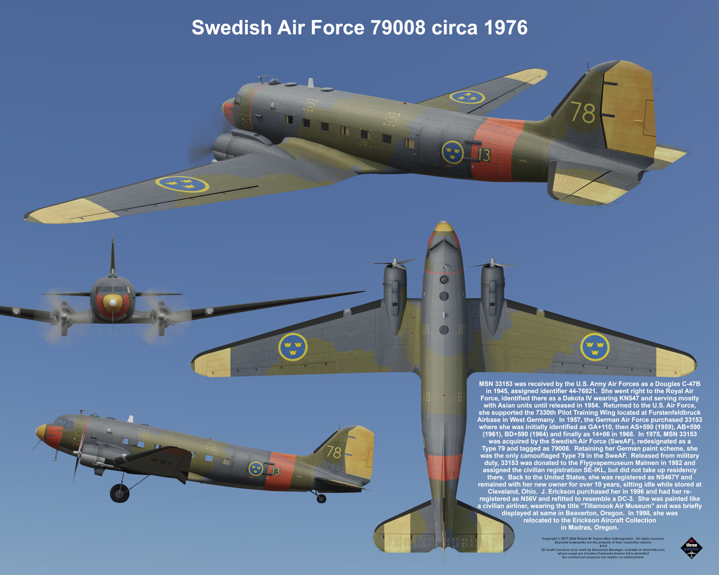 Design 2 (20" x 16") Douglas Tp 79 33153 Swedish Air Force 79008 1976