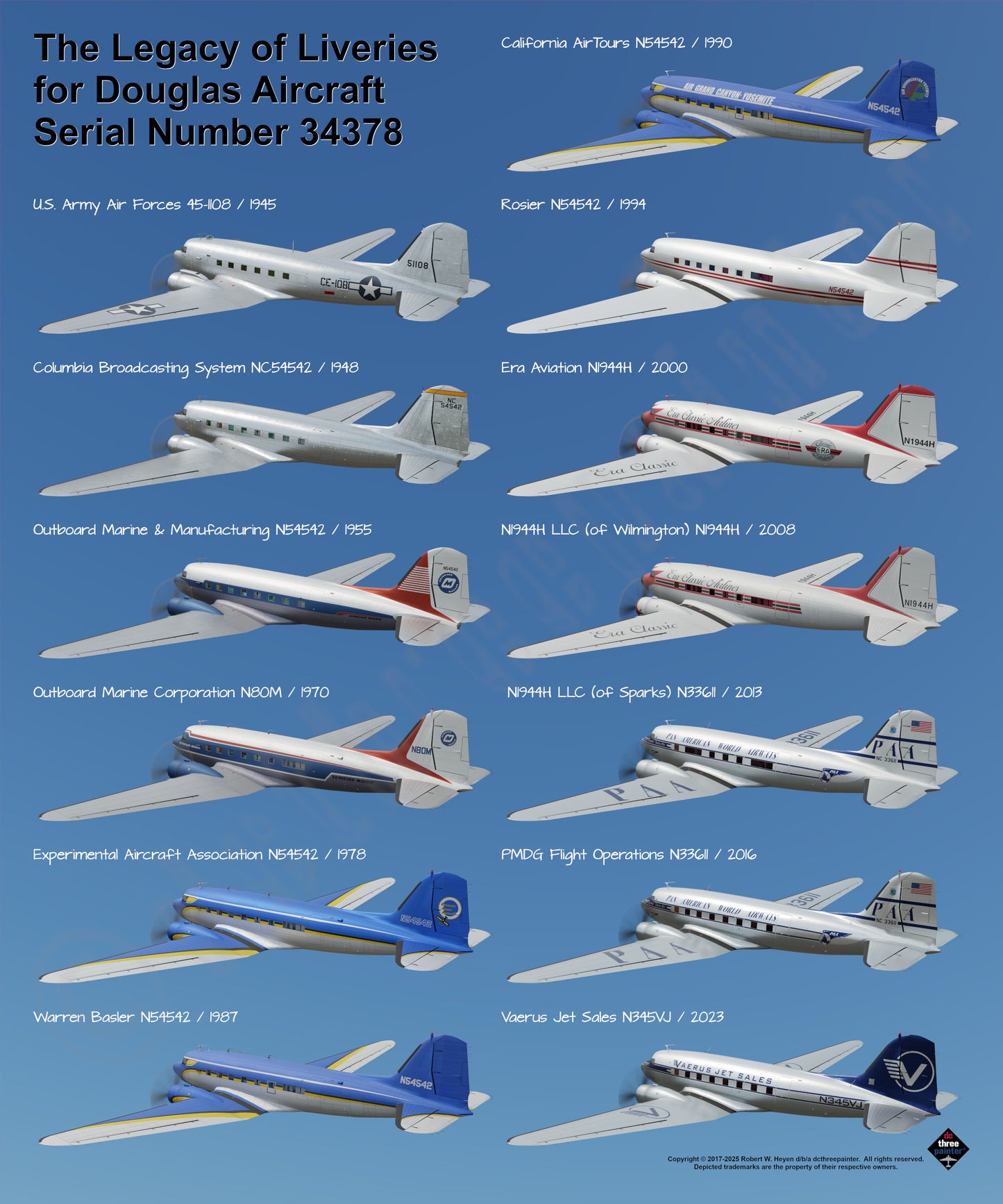 Design 4a (20" x 24") Legacy of Liveries for Douglas Aircraft Serial Number 34378