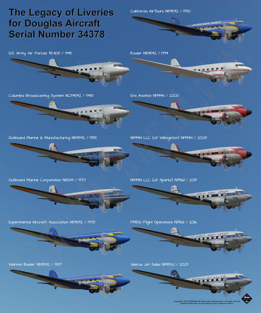 Design 4c (20" x 24") Legacy of Liveries for Douglas Aircraft Serial Number 34378