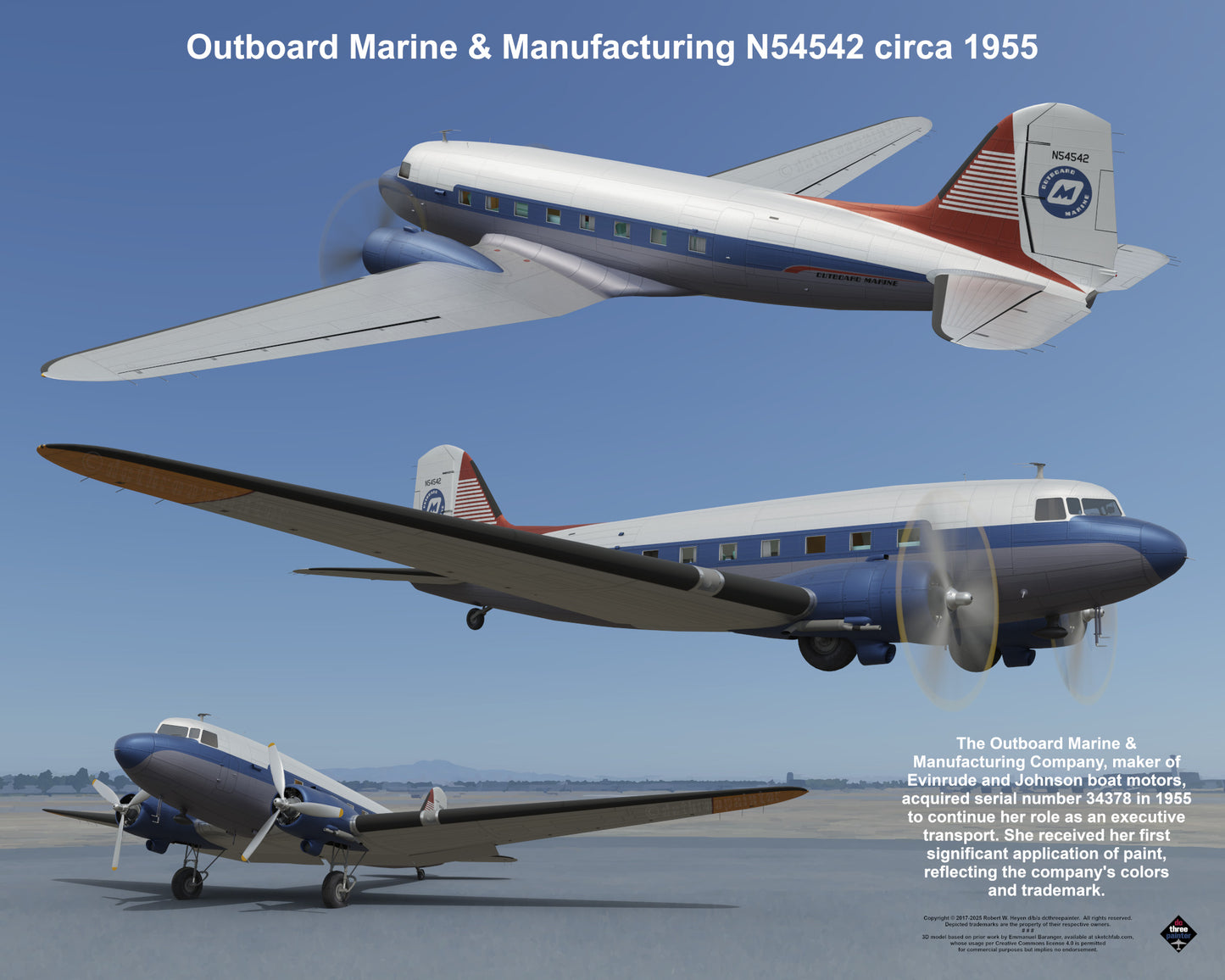 Design 1 (20" x 16") Legacy of Liveries for Douglas Aircraft Serial Number 33478 - Set of 13 Prints