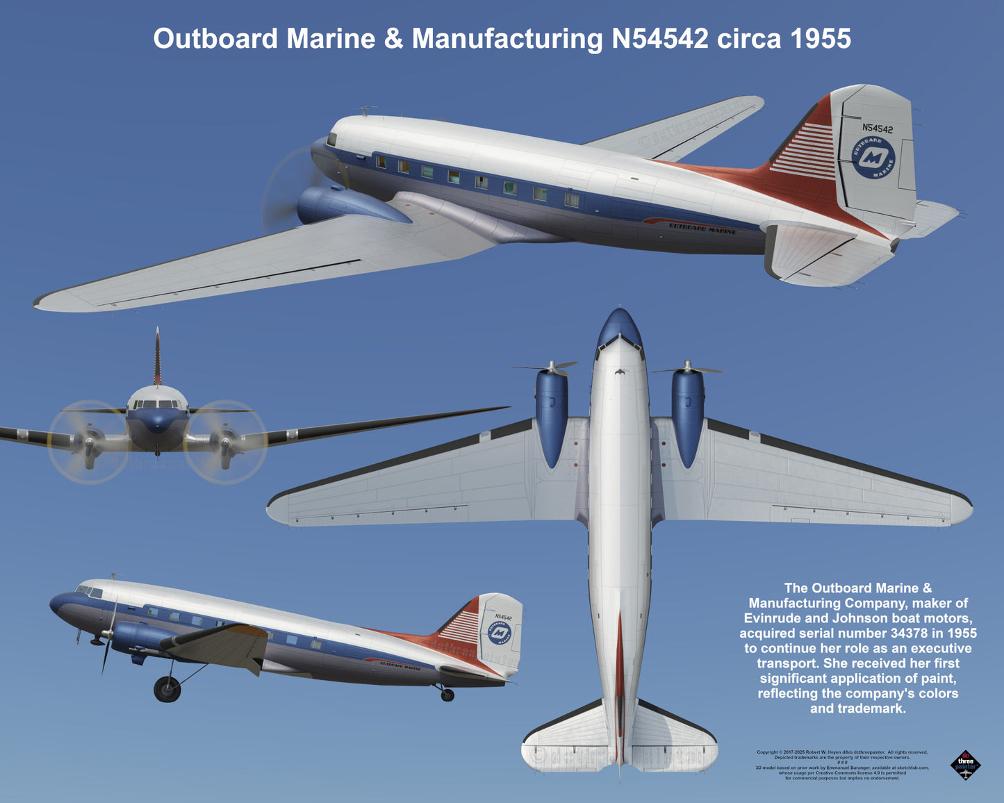 Design 2 (20" x 16") Legacy of Liveries for Douglas Aircraft Serial Number 33478 - Set of 13 Prints