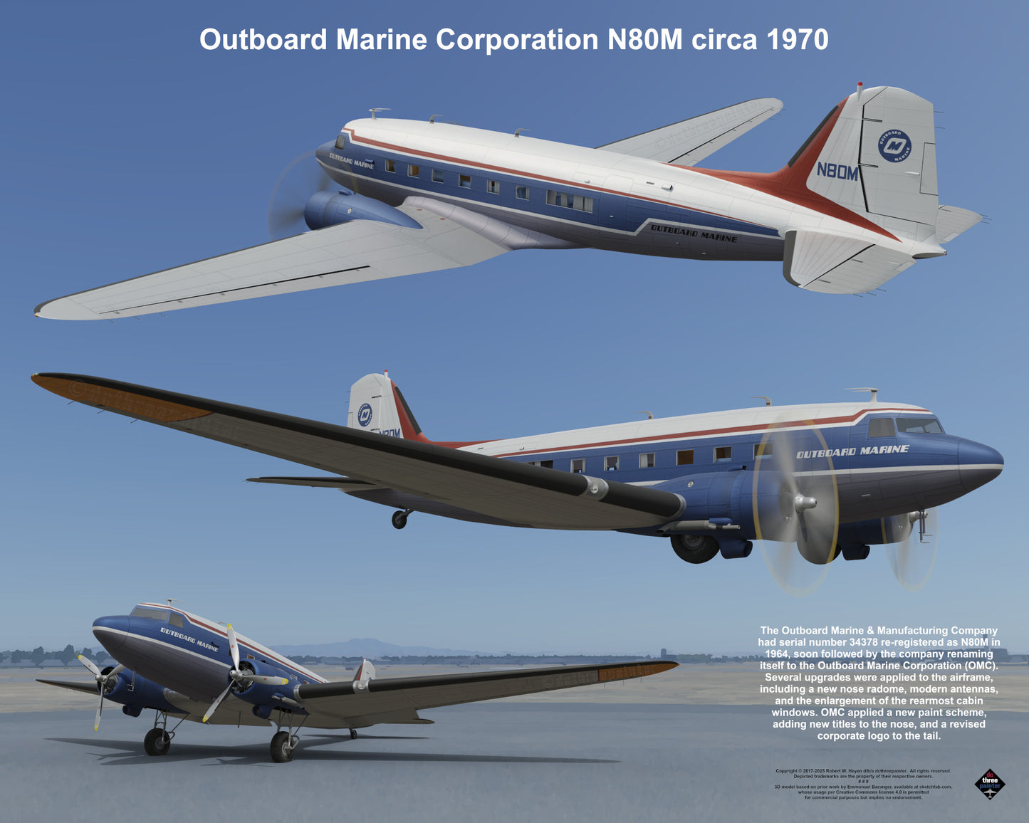 Design 1 (20" x 16") Legacy of Liveries for Douglas Aircraft Serial Number 33478 - Set of 13 Prints