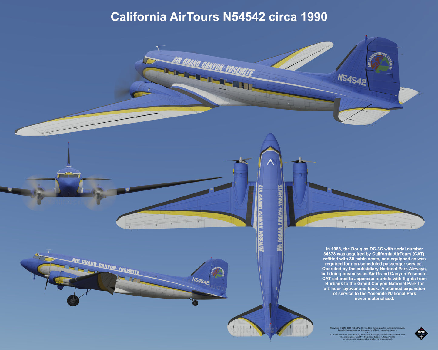 Design 2 (20" x 16") Legacy of Liveries for Douglas Aircraft Serial Number 33478 - Set of 13 Prints