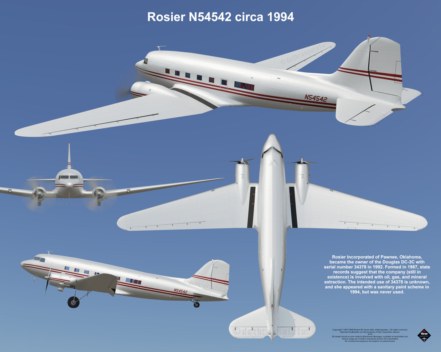 Design 2 (20" x 16") Douglas DC-3 34378 Rosier N54542 1994