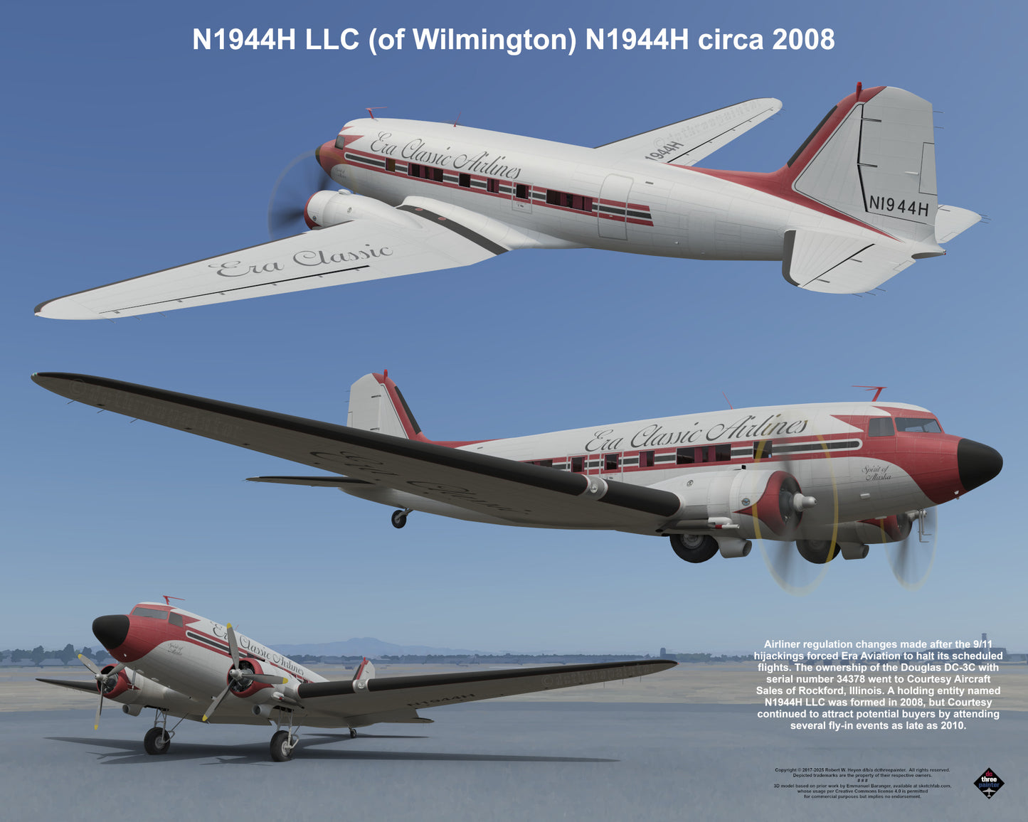 Design 1 (20" x 16") Legacy of Liveries for Douglas Aircraft Serial Number 33478 - Set of 13 Prints