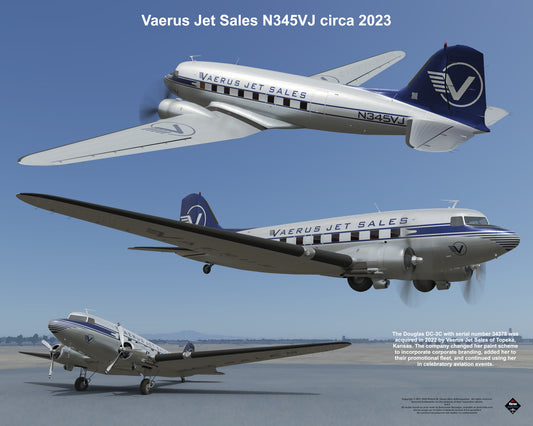 Design 1 (20" x 16") Douglas DC-3 34378 Vaerus Jet Sales N345VJ 2023