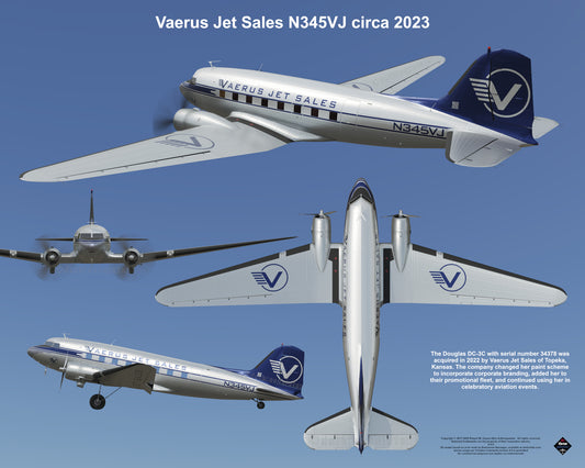 Design 2 (20" x 16") Douglas DC-3 34378 Vaerus Jet Sales N345VJ 2023