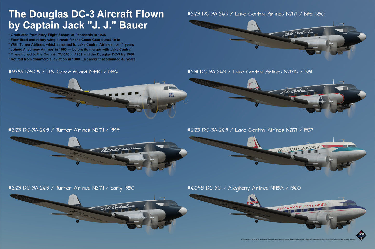 Design 4c (30" x 20") The Douglas DC-3 Aircraft Flown by Captain Jack “J. J.” Bauer