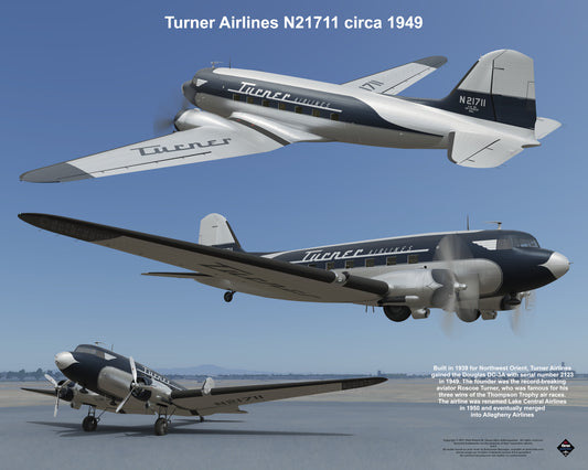 Design 1 (20" x 16") Douglas DC-3 2123 Turner Airlines N21711 1949
