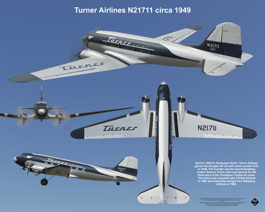 Design 2 (20" x 16") Douglas DC-3 2123 Turner Airlines N21711 1949