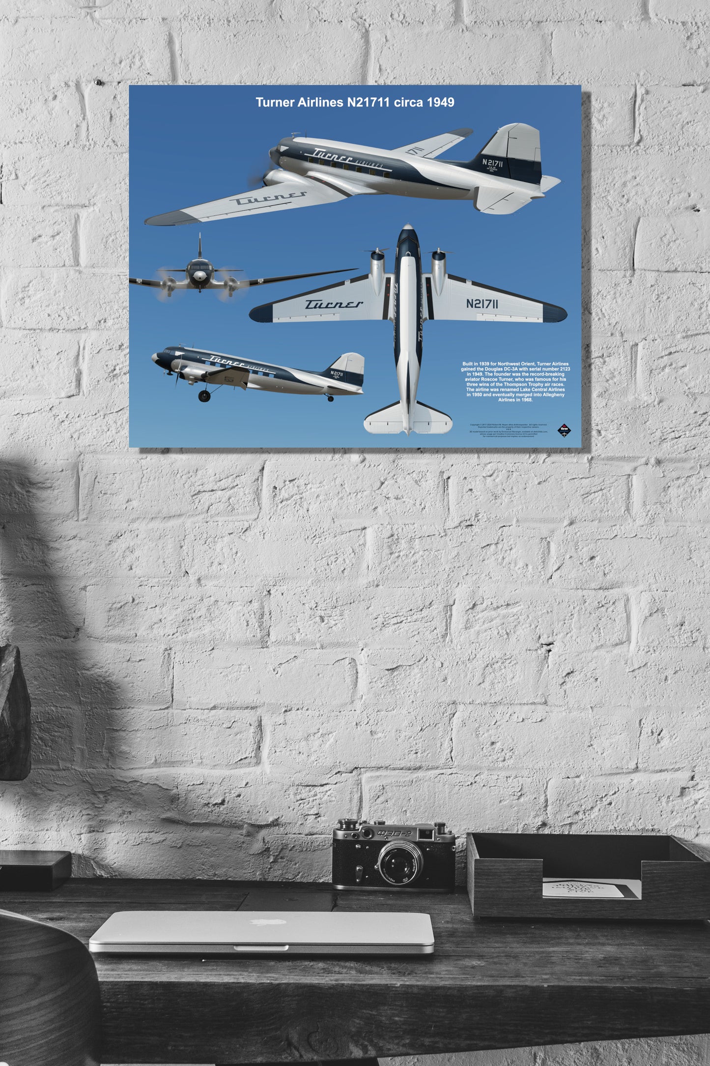 Design 2 (20" x 16") Douglas DC-3 2123 Turner Airlines N21711 1949