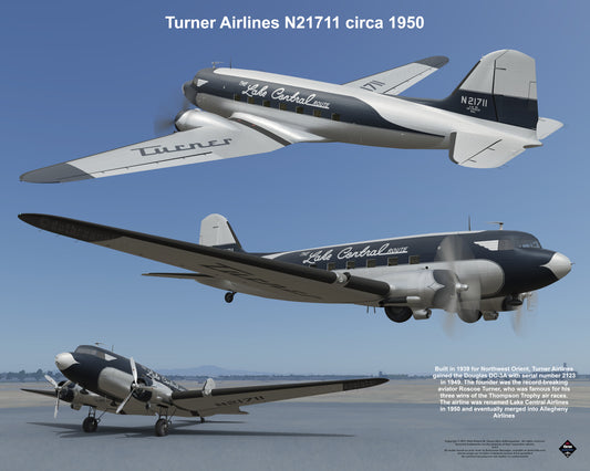 Design 1 (20" x 16") Douglas DC-3 2123 Turner Airlines N21711 1950