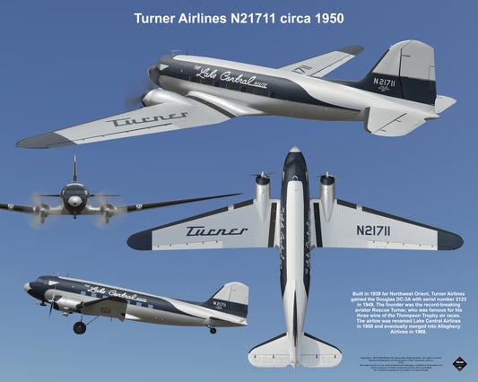 Design 2 (20" x 16") Douglas DC-3 2123 Turner Airlines N21711 1950