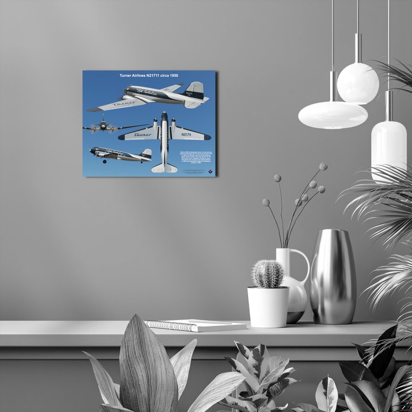Design 2 (20" x 16") Douglas DC-3 2123 Turner Airlines N21711 1950