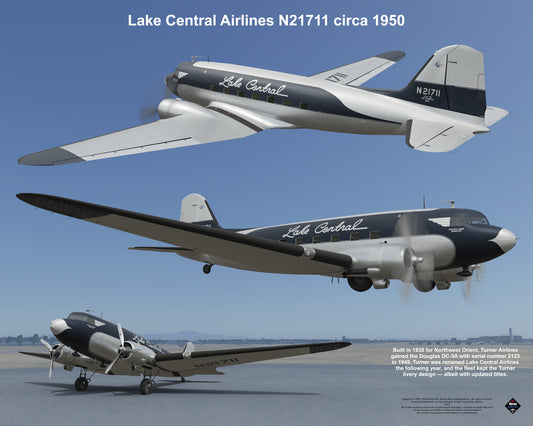 Design 1 (20" x 16") Douglas DC-3 2123 Lake Central Airlines N21711 1950