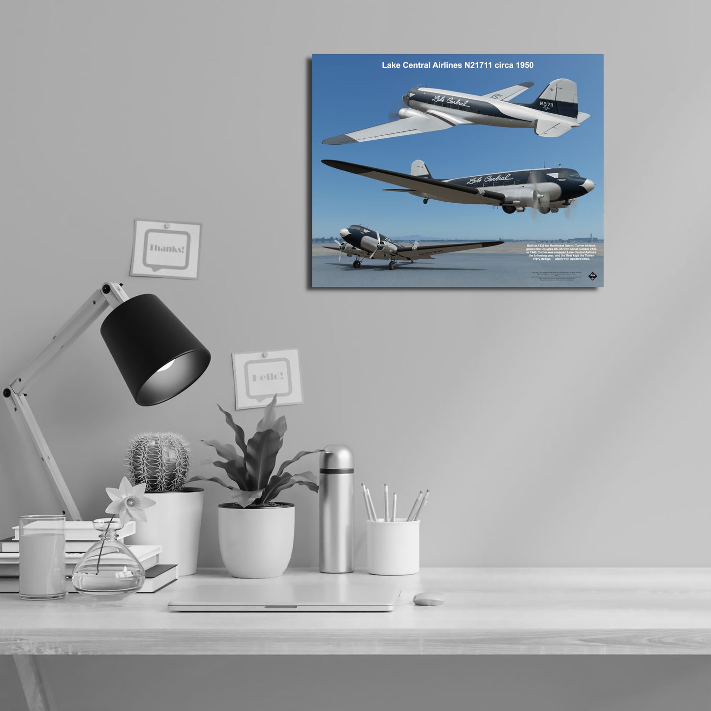 Design 1 (20" x 16") Douglas DC-3 2123 Lake Central Airlines N21711 1950