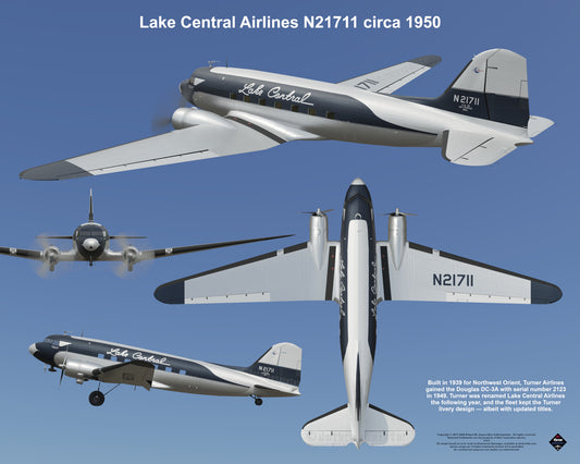 Design 2 (20" x 16") Douglas DC-3 2123 Lake Central Airlines N21711 1950
