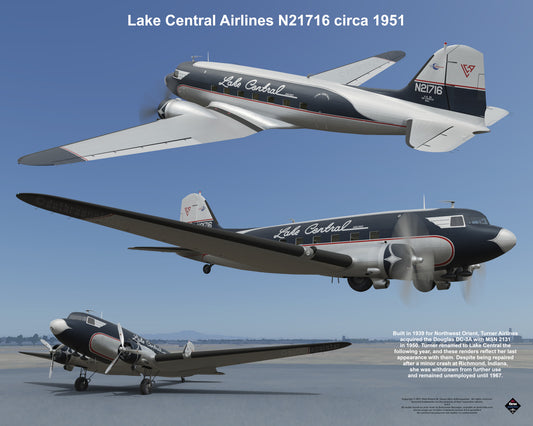 Design 1 (20" x 16") Douglas DC-3 2131 Lake Central Airlines N21716 1951