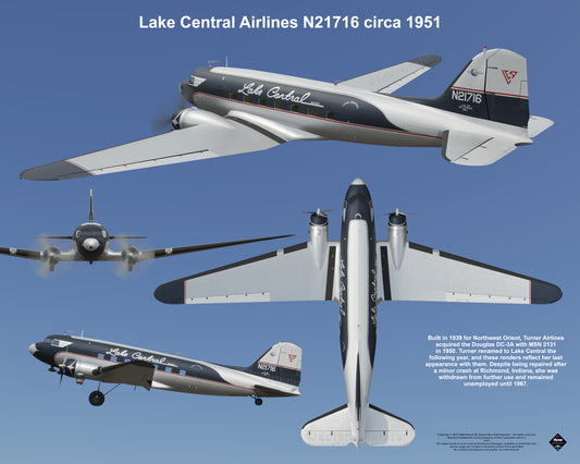 Design 2 (20" x 16") Douglas DC-3 2131 Lake Central Airlines N21716 1951