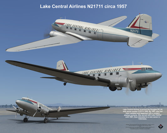 Design 1 (20" x 16") Douglas DC-3 2123 Lake Central Airlines N21711 1957