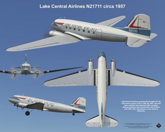 Design 2 (20" x 16") Douglas DC-3 2123 Lake Central Airlines N21711 1957