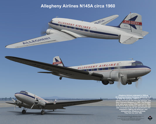 Design 1 (20" x 16") Douglas DC-3 6098 Allegheny Airlines N145A 1960