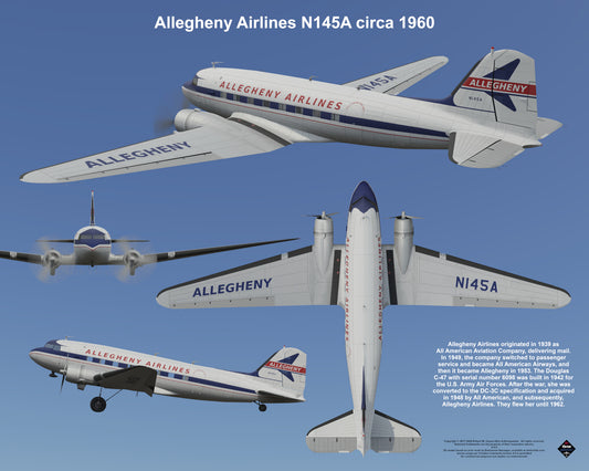 Design 2 (20" x 16") Douglas DC-3 6098 Allegheny Airlines N145A 1960